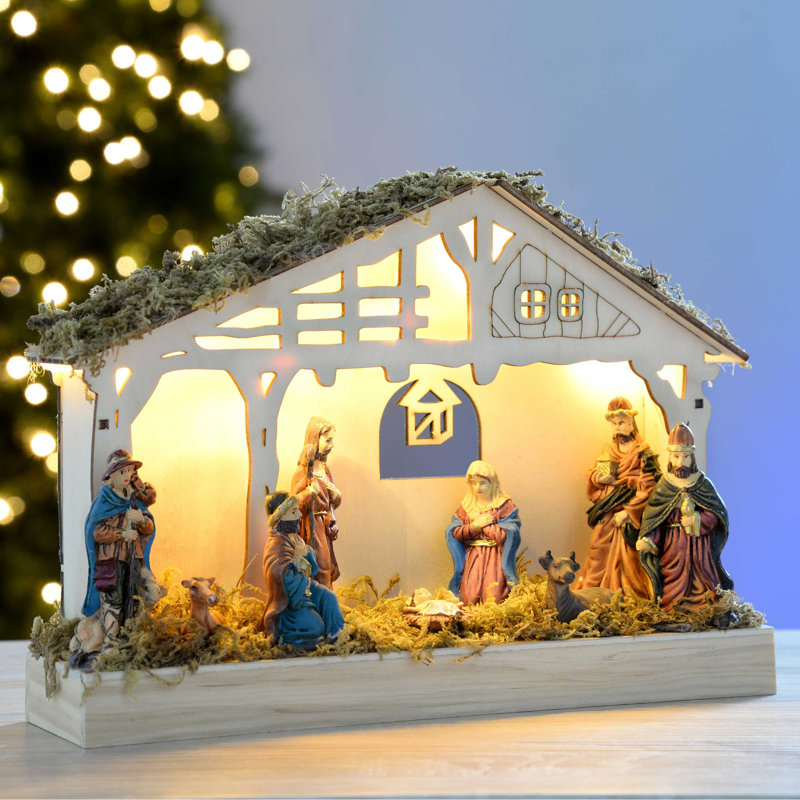 The Seasonal Aisle PreLit Christmas Wooden Nativity Scene Decoration